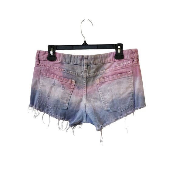 Billabong Purple Ombre Distressed Frayed Jean Shorts Size 8 Low Rise y2k Beach - Picture 3 of 7